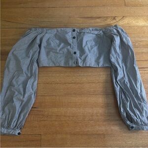 Women’s Gingham Off the Shoulder Long Sleeve Crop Top